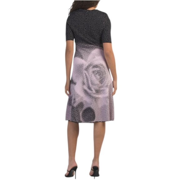 TERI JON Double Knit Dotted Digital Print Short Sleeve Dress - Picture 2 of 3